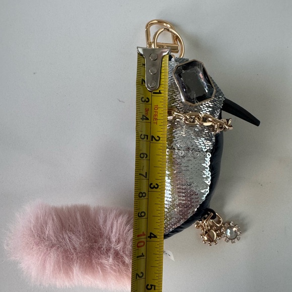 Tory Burch Jeweled Eye Sequins Bird Bag Charm Keychain Blue & Silver - Picture 10 of 11